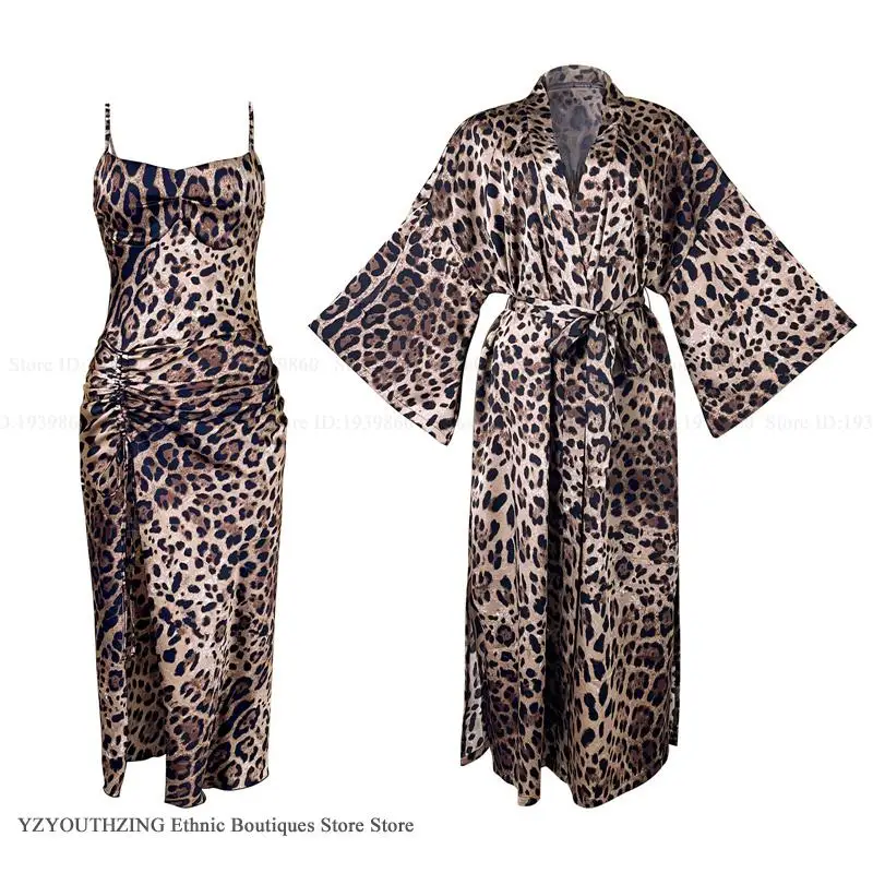 Summer House Clothing - Seksi Leopar Uzun Robe Gecelik Seti