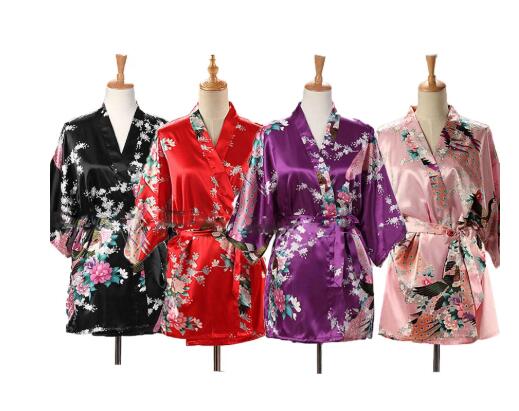 Summer House Clothing - Bağcıklı Kadın Tavuskuşu Baskı Japon Kimono