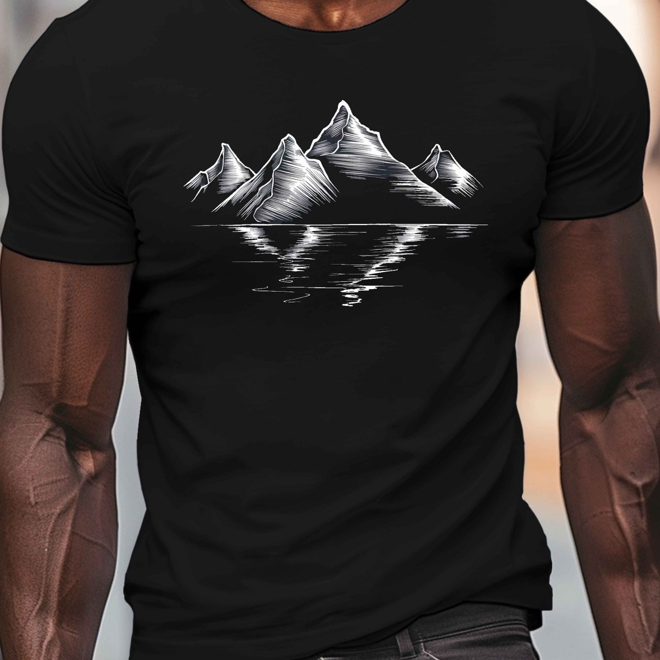 Summer Clothing Range - Erkek Günlük Kraliyet Tişörtü, Serene Dağ