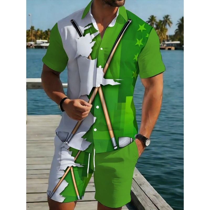 Summer Clothing Types - Erkek Hafif Günlük Yeşil Beyaz Polyester