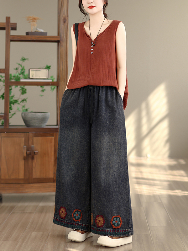 Retro Yıkanmış İşlemeli Düz Pa - Summer Clothing Label incelemesi ve fiyatı